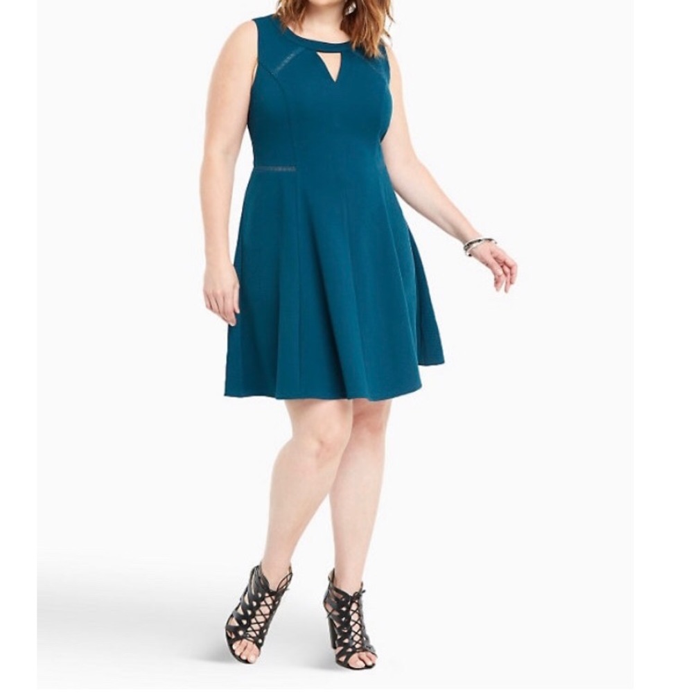 Torrid Teal Textured Knit Dress, Crochet Trim